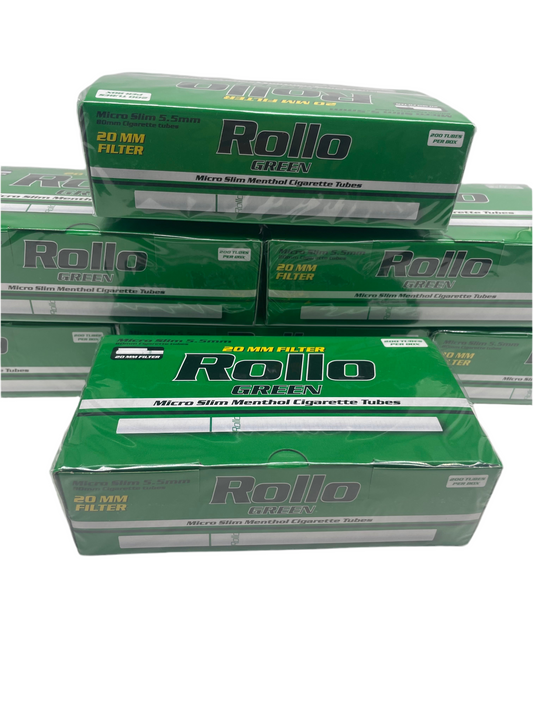200 X Rollo 5.5mm Micro Slim Green Menthol 20mm Empty Filter Tubes. One Pack