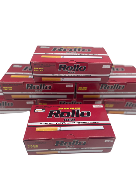200 X Rollo 5.5mm Micro Slim Red 20mm Empty Filter Tubes. One Pack