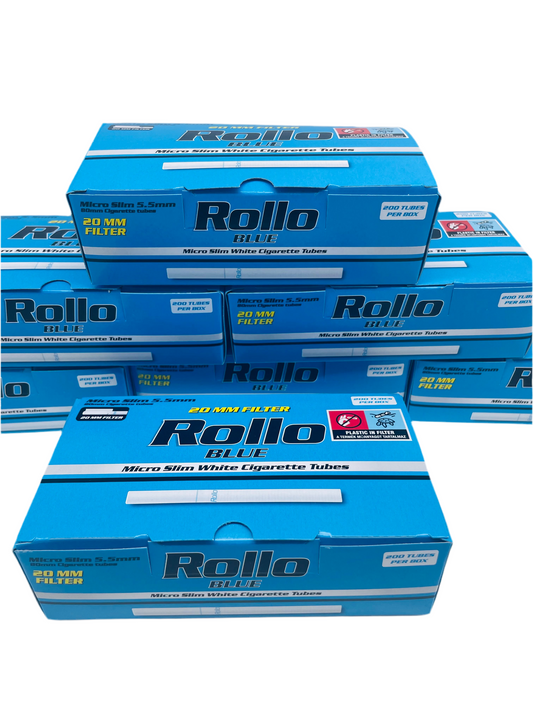 200 X Rollo 5.5mm Micro Slim Blue 20mm Empty Filter Tubes. One Pack